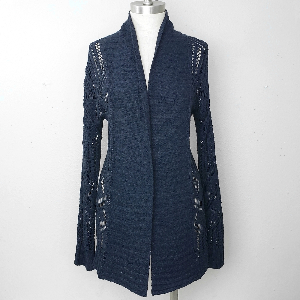 Anthropologie Skies Are Blue Knit Cardigan Open Front SMALL Navy Blue - Picture 3 of 8
